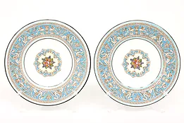Pair Wedgwood Turquoise Florentine China Vintage 6" Bread & Butter Plates #43720