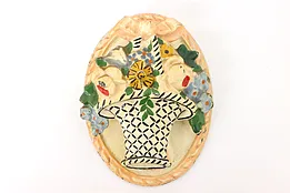 Victorian Salvage Antique Cast Iron Painted Flower Basket Door Knocker #42419