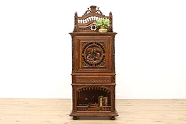 French Brittany Carved Chestnut Antique Cupboard or Bar Cabinet #43000