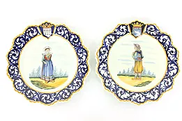 Pair of Painted Vintage Henriot Quimper Cabinet Plates, Brittany France #44022