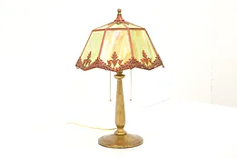 Stained Glass & Filigree Shade Antique Office or Library Desk Lamp #42099