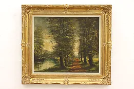 Forest Path & River Vintage Original Oil Painting, Bosmans 37" #44276