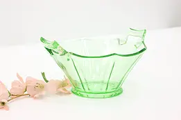 Green Depression Glass Vintage Bowl with Handles #44384
