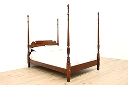 Georgian Design Vintage Carved Cherry Queen Size Poster Bed, Statton #44486