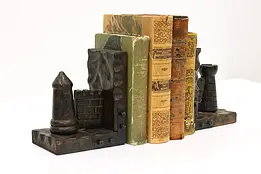 Pair of Antique Carved Chestnut Castle Tower Bookends #44281