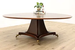 Monumental 7' Round Banded Dining or Conference Table, Brass Paw Feet #43800