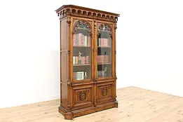 French Gothic Carved Walnut Antique Office or Library Bookcase #40246