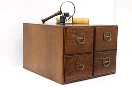 Desktop Antique Quarter Sawn Oak 4 Drawer 4x6 Card File Collector Cabinet #44099
