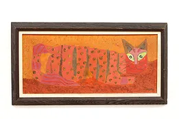Red Cat Vintage Midcentury Original Oil Painting Hofsoos 26" #45448
