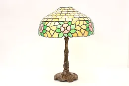 Art Nouveau Antique Leaded & Stained Glass Lamp, Flowers #45071