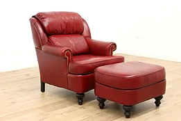 Traditional Vintage Leather Chair & Ottoman, Leathercraft #45607