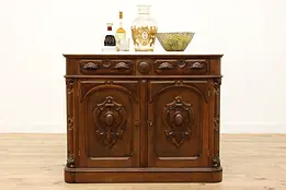 Victorian Marble & Walnut Antique Sideboard or Bar Cabinet #45635