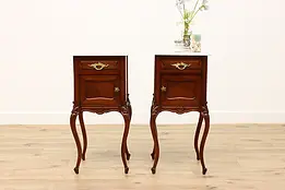 Pair French Antique Mahogany Nightstands, End Tables, Marble #46137