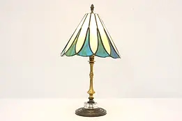 Leaded Stained Glass Shade Antique Office Library Desk Lamp #46314