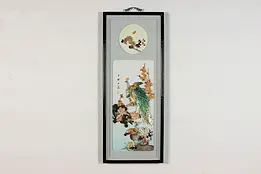 Chinese Vintage Painted Shell Peacock & Flowers in Shadowbox #46367