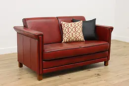 Midcentury Modern Vintage Red Leather Loveseat or Small Sofa #46571