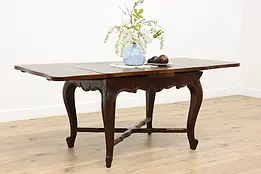 Country French Vintage Oak Dining or Library Table, 2 Leaves #36344