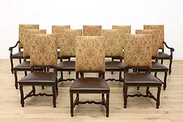 Traditional Set Of 12 Tapestry & Leather Dining Chairs #47462