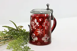 Blown Ruby Glass Antique Stein or Mug Pewter Lid #47004