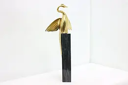 Brass Vintage Peacock Sculpture on Marble Pedestal #47842