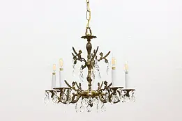 Traditional Vintage 5 Candle Chandelier w/ Prisms & Flowers #42105