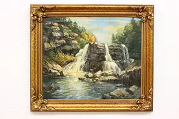 Forest Waterfalls Original Vintage Oil Painting Trent 29.5" #47779