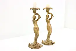 Pair of Art Nouveau Antique Woman Sculpture Candlesticks #47643