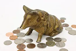 Farmhouse Antique Iron Piggy Coin Bank Pig Sculpture w/ Bow #46746