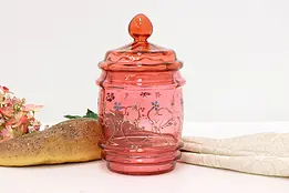 Victorian Antique Enamel Cranberry Glass Biscuit Candy Jar #48399