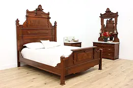 Victorian Antique Walnut 3 pc Bedroom Set Queen Bed Guernsey #47264