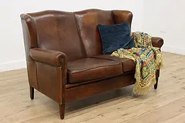 Traditional Vintage Leather Settee, Loveseat, or Small Sofa #48129