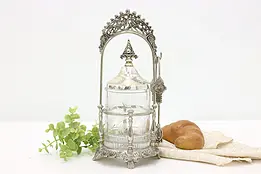 Victorian Antique Cut Glass Pickle Castor, Stand & Tongs #47682