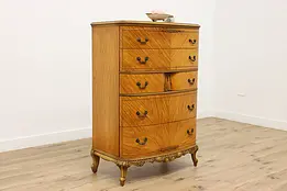 French Design Vintage Satinwood 5 Drawer Highboy Tall Chest #48038