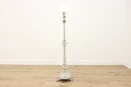 Vintage Silverplate & Crystal Torchiere Floor Lamp, Paw Feet #45795