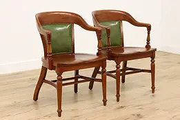 Pair Vintage Traditional Banker Office Library Desk Chairs #38239