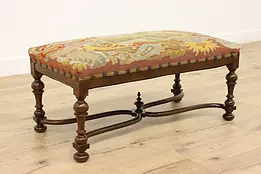 Tudor Design Antique Needlepoint & Walnut Hall Bedroom Bench #48575