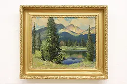 Rocky Mountains Antique Original Oil Painting Heinze 26" #49126