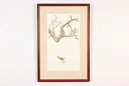 Cherry Blossoms & Bird Vintage Original Etching, Signed 25" #49160