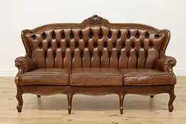 Rococo Design Vintage Carved Birch & Leather Sofa, D.B.F #47221