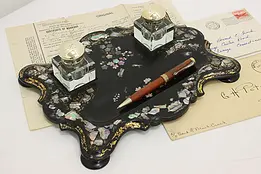 Victorian Antique Papier Mâché & Abalone Double Inkwell #47927
