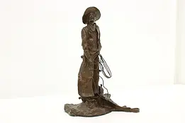 Bronze Vintage Cowboy & Saddle Sculpture, Bacon #49165
