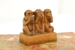 Three Wise Monkeys Vintage Hand Carved Wood Sculpture #48872