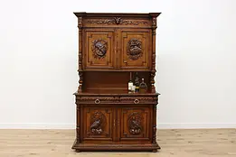 Black Forest Antique Bar Cabinet or Sideboard Carved Dragons #48617