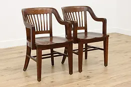 Pair of Traditional Antique Oak Banker Office Desk Chairs #49688