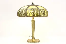 Art Nouveau Antique Stained Glass Desk Lamp, Calla Lilies #49531