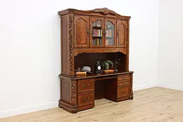 Carved Mahogany Vintage Office Credenza Bookcase Desk Amini #49572