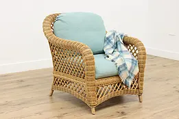 Patio or Sunroom Vintage Wicker Chair, Cushions #49737