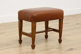 Arts & Crafts Antique Mission Oak & Leather Footstool #49546