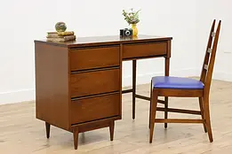 Midcentury Modern 60s Vintage Walnut Office Desk & Chair Set #49517