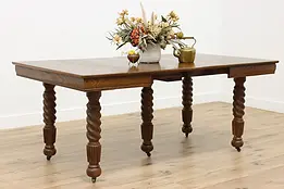 Victorian Farmhouse Antique Carved Oak Dining Table 2 Leaves #49717